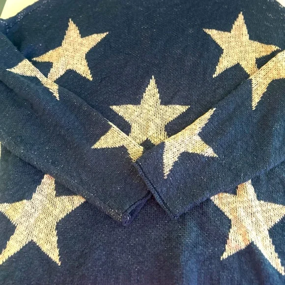 Easel Los Angeles oversized women’s size large blue knit sweater white stars - Picture 5 of 11